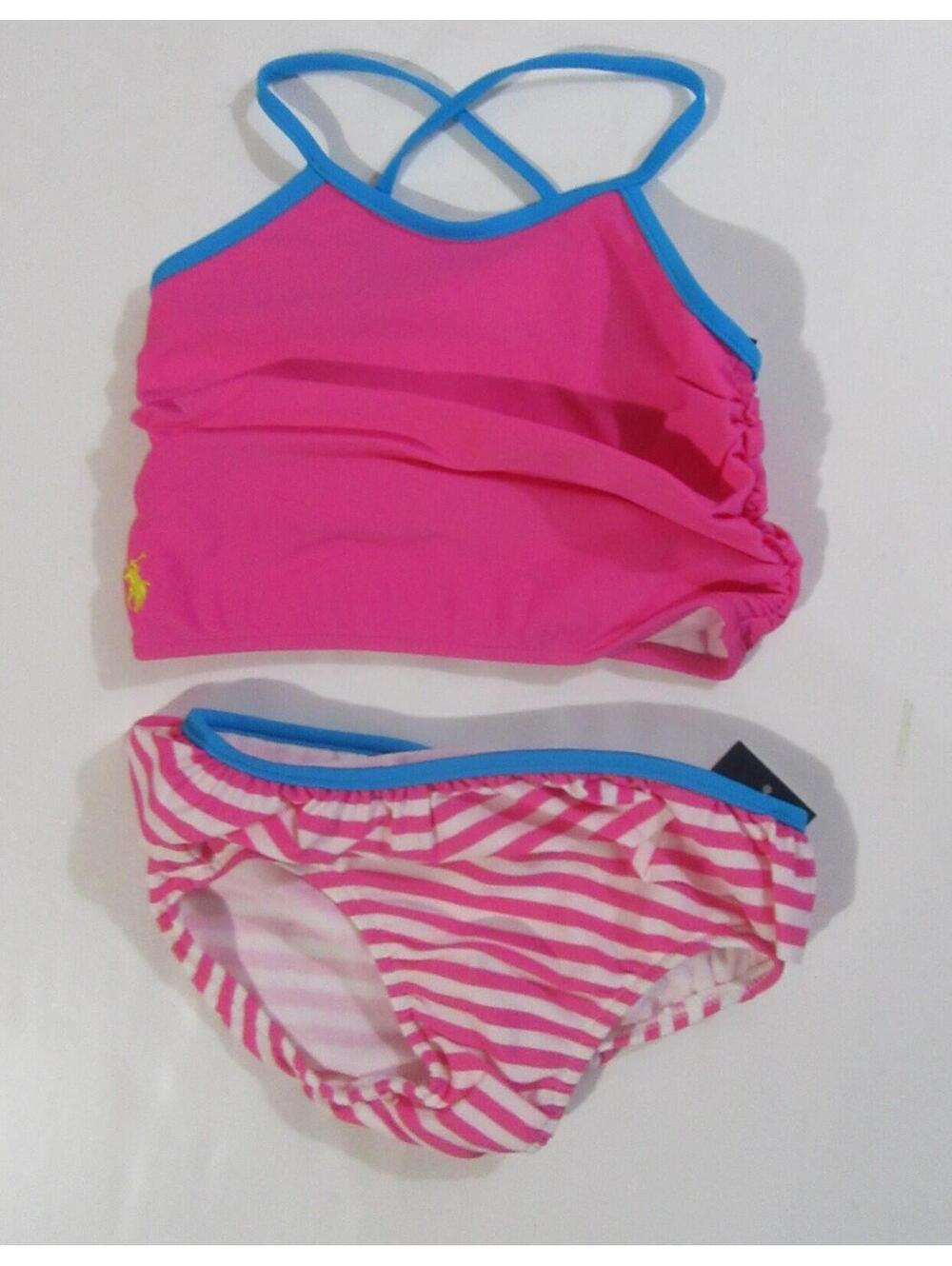 Polo Ralph Lauren Infant Girls 2 Pc. Swimsuit Bathing Suit Pink / Blue 24M